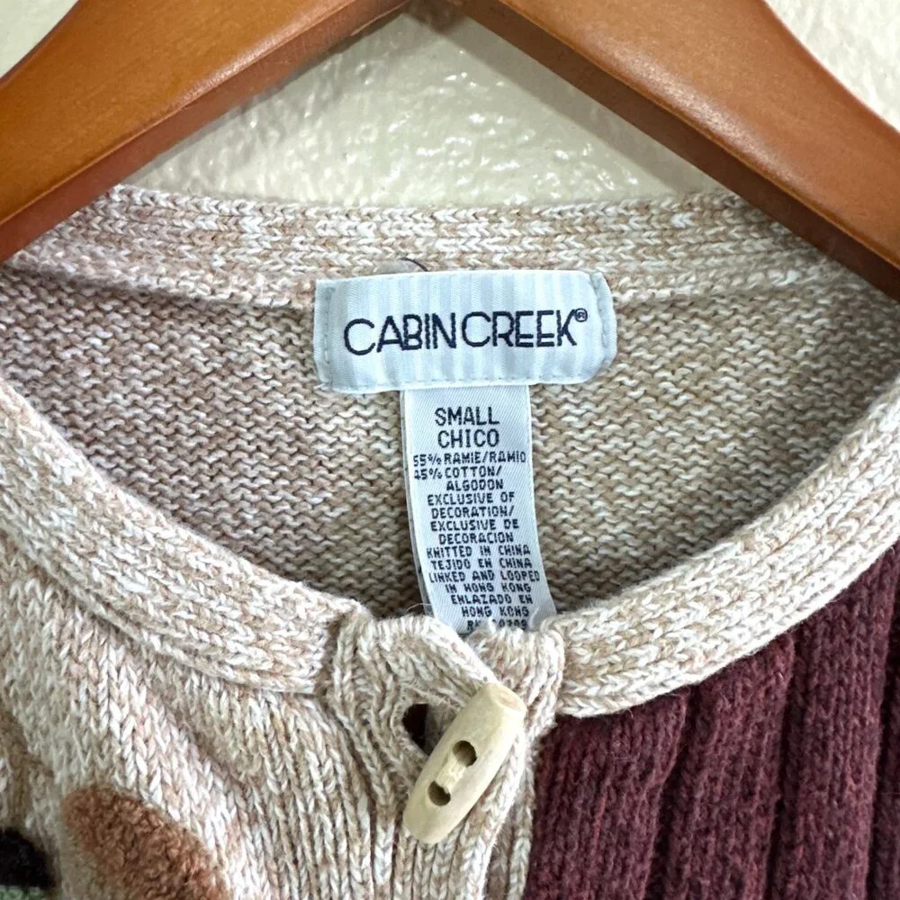 Cabin Creek Vtg 90 Cozy Knit Brown Embr. Cardigan Sweater